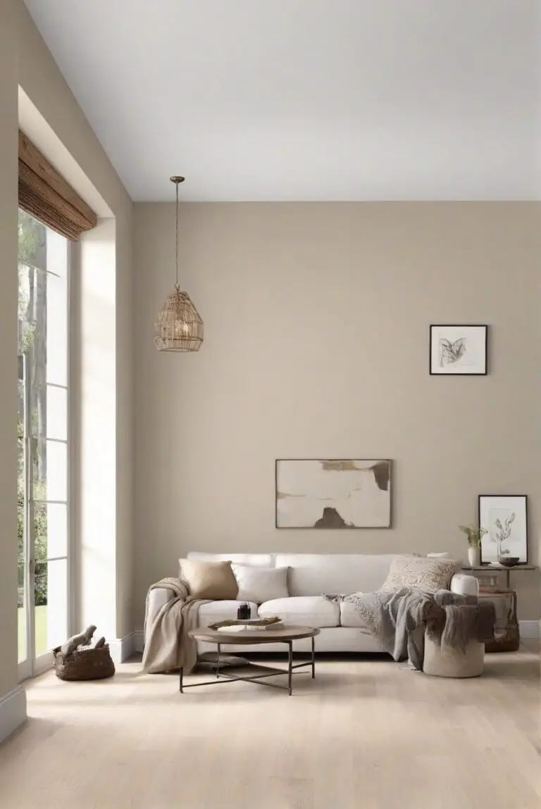BM Pale Oak (OC-20) Living Room Tranquility: Paint Trend of 2024!