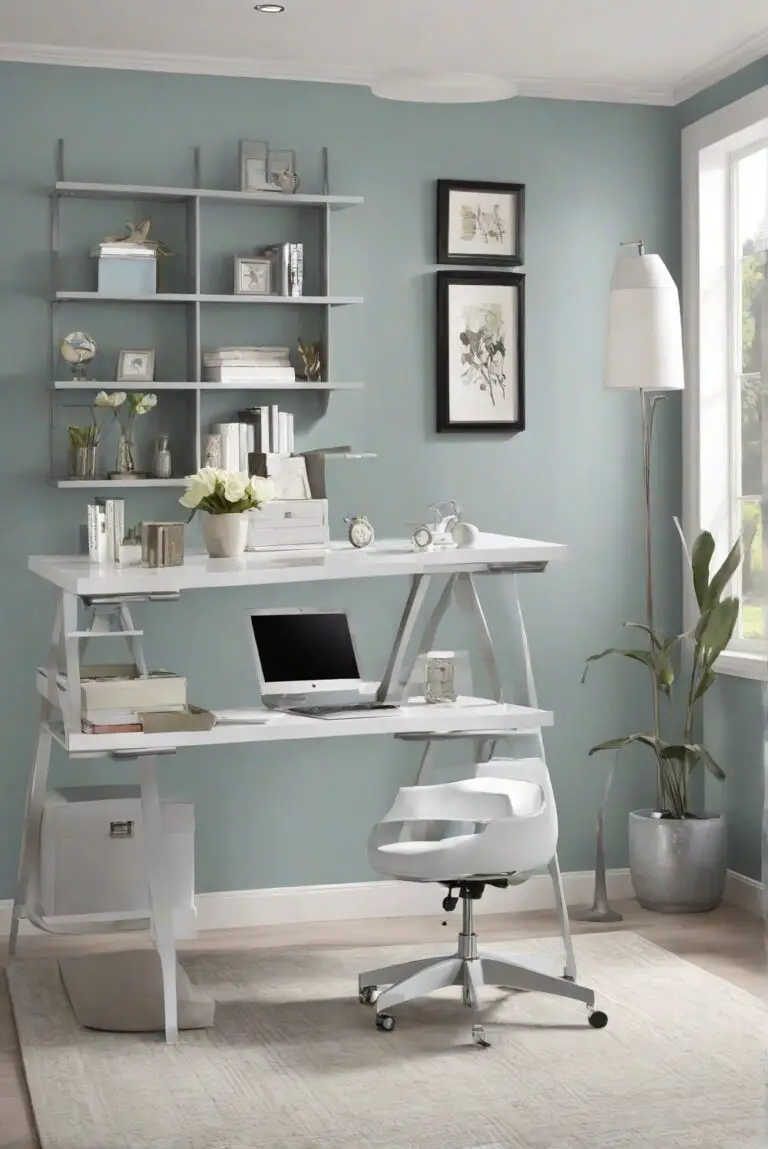 Best Color Combinations 2024 Home Office: Balboa Mist – Soft Elegance for Productivity