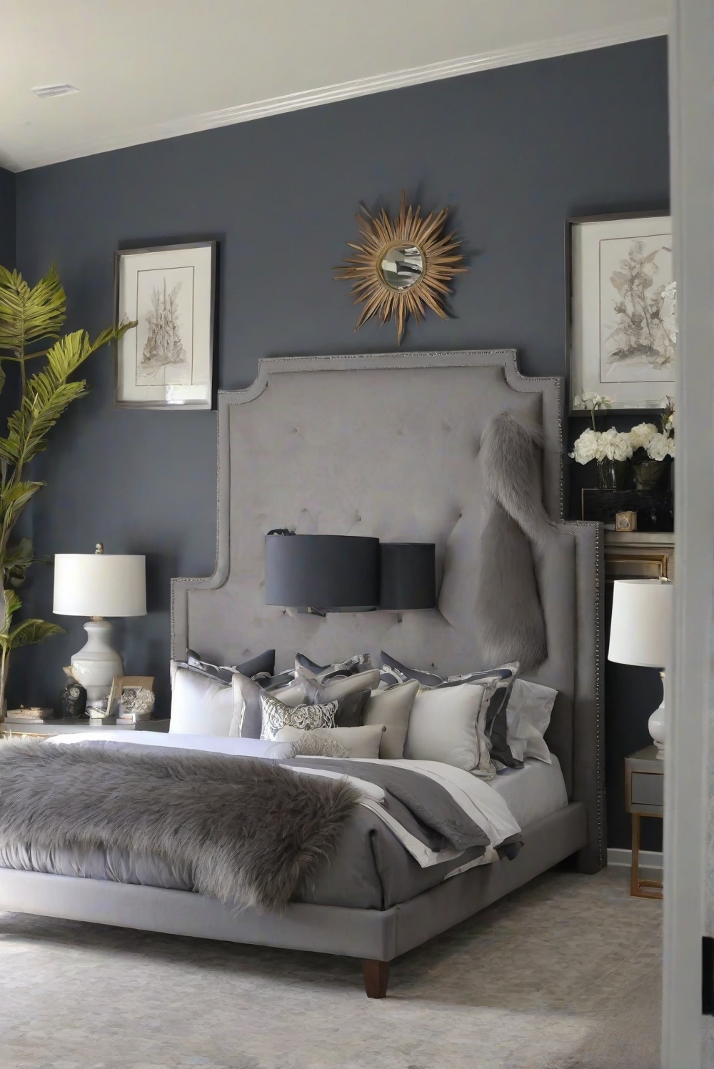 Grizzle Gray paint, Sherwin Williams Grizzle Gray, best gray paint for bedroom, elegant bedroom paint colors, sophisticated bedroom decor, upscale bedroom design, luxurious bedroom color scheme