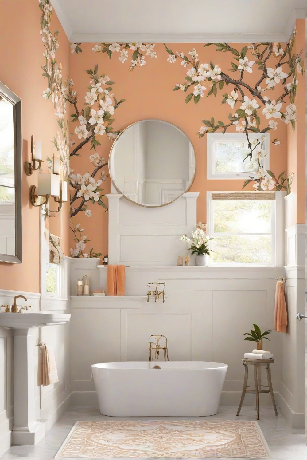 Orange Blossom Bliss, Floral Serenity, Bathroom Decor, Interior Design, Home Decor, Floral Design, Wall Paint, Kitchen Design, Living Room Décor, Space Planning, Color Matching Painting, Home Paint Colors.