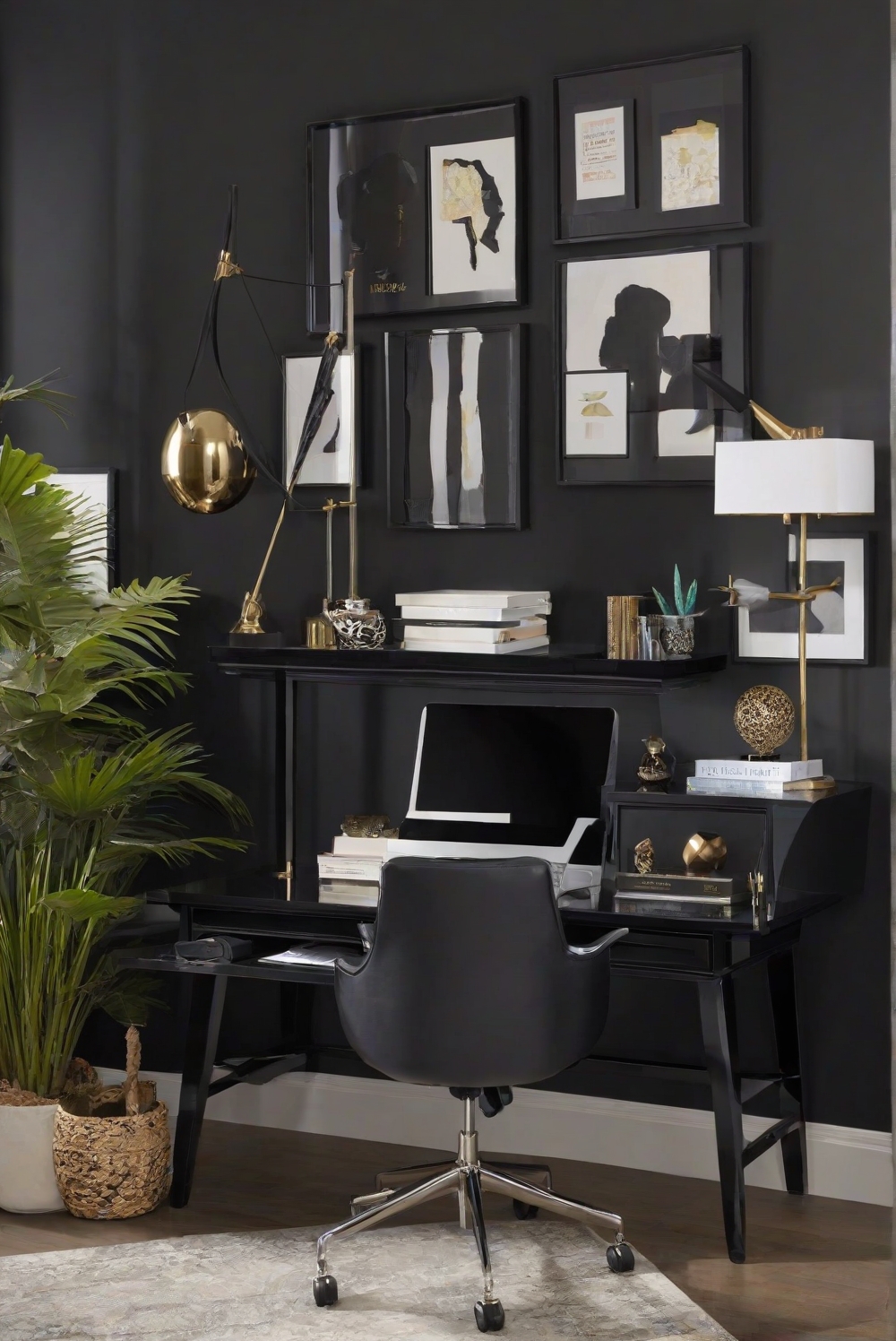 Tricorn Black paint, office wall decor, office design ideas, corporate office decor, professional office interior, elegant office design, sophisticated office space