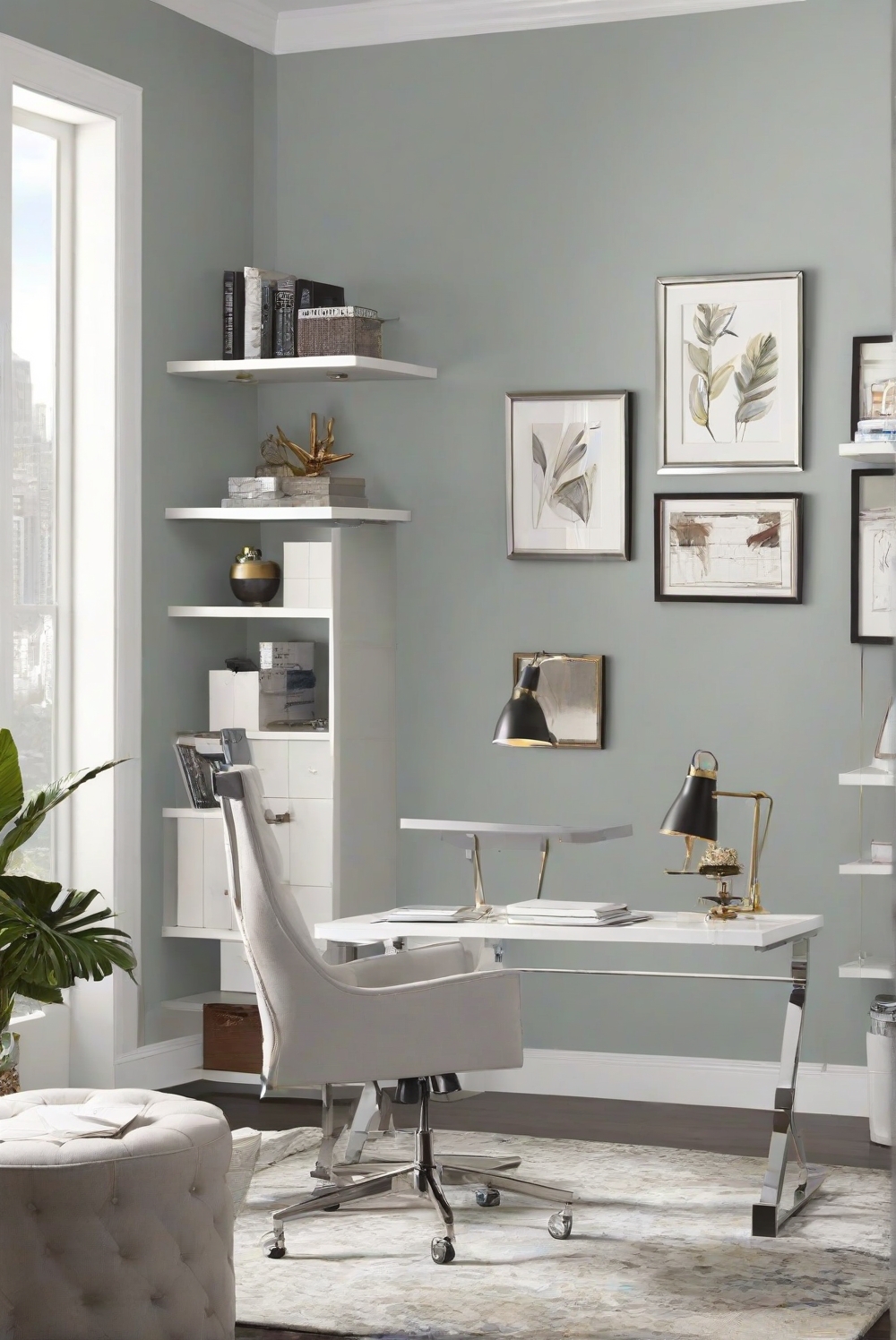 Balboa Mist, light gray, airy workspace, neutral paint colors, Refreshing decor, interior design ideas, professional painters