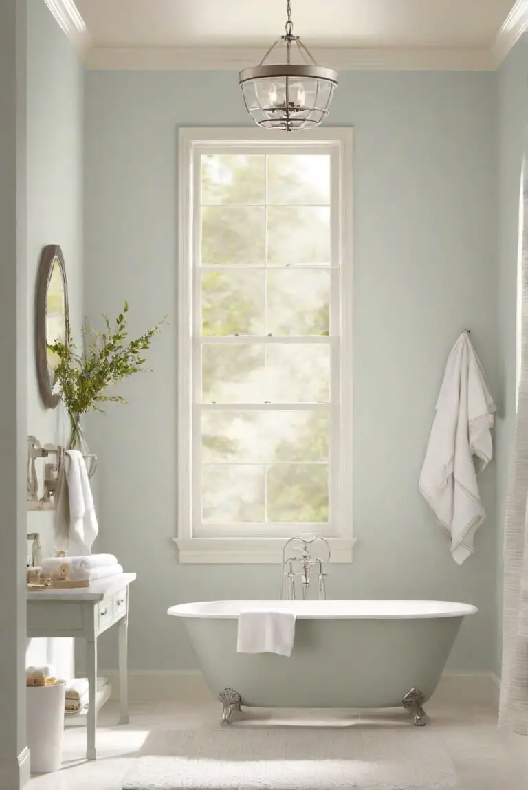 Bask in the Warmth of BM Balboa Mist (1549) in Your Serene Bathroom!