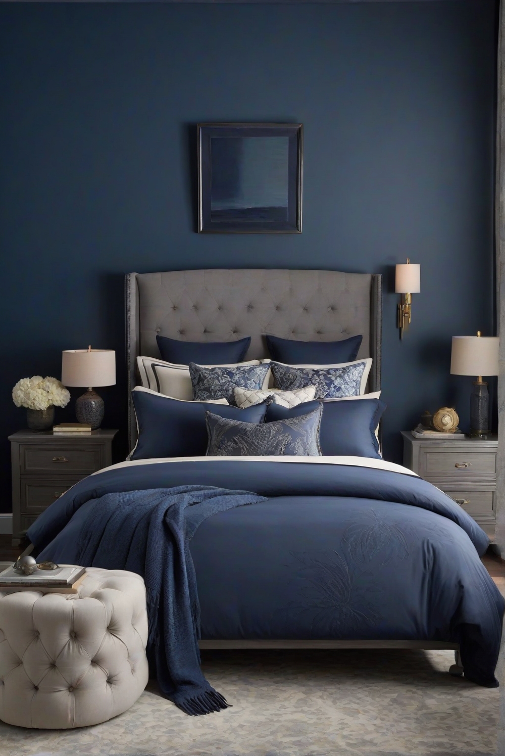 marine blue paint color, moody bedroom decor, interior design ideas, bedroom decorating tips, home decor inspiration, wall color ideas, room design inspiration