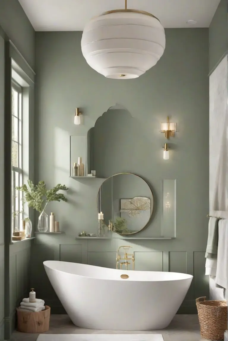 Nature’s Palette: Kale Green (SW 6460) in Your Modern Cozy Bathroom Escape!