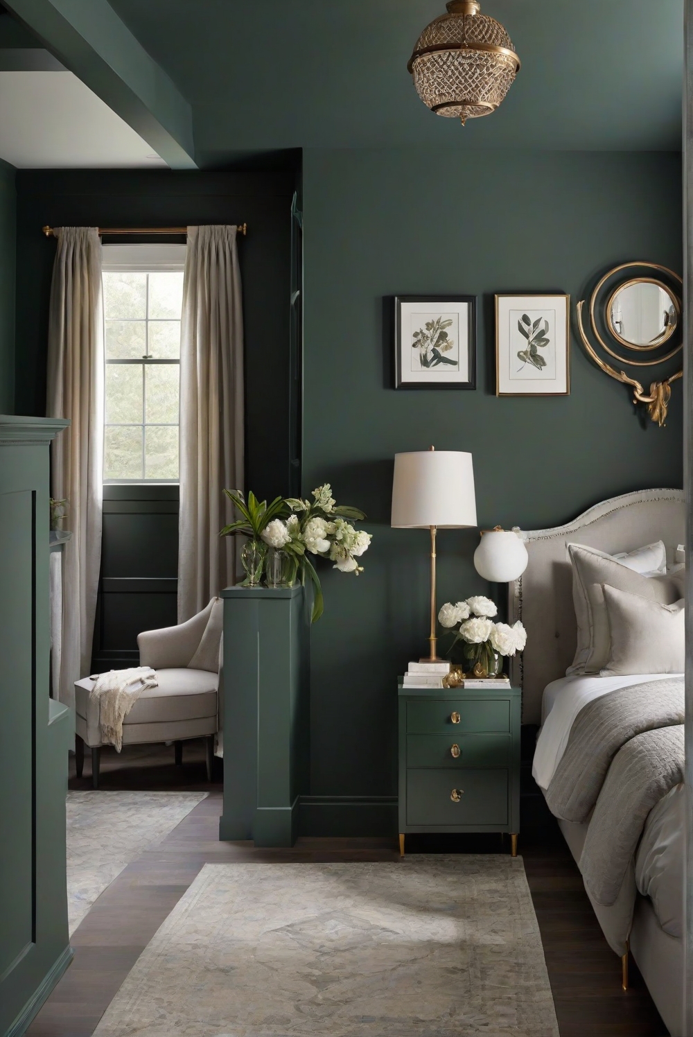 Newburg Green, moody bedroom, classic green, bedroom escape, interior design, home decor, space planning, kitchen designs