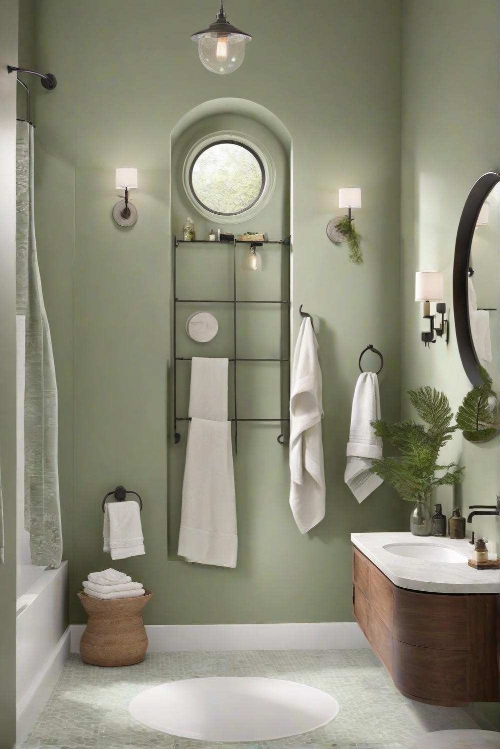 interior design, home decor, bathroom design, serene bathroom, green tones, paint colors, wall paint