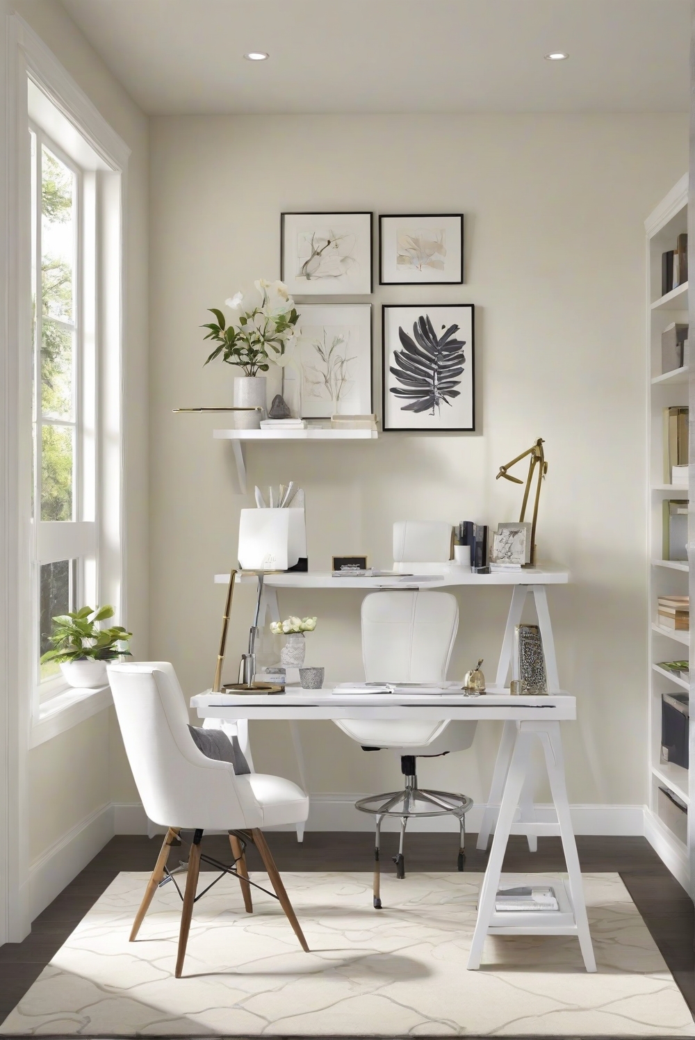 Shoji White, white interior paint, elegant workspace, sophistication decor, refined office design, neutral wall paint, interior design inspiration