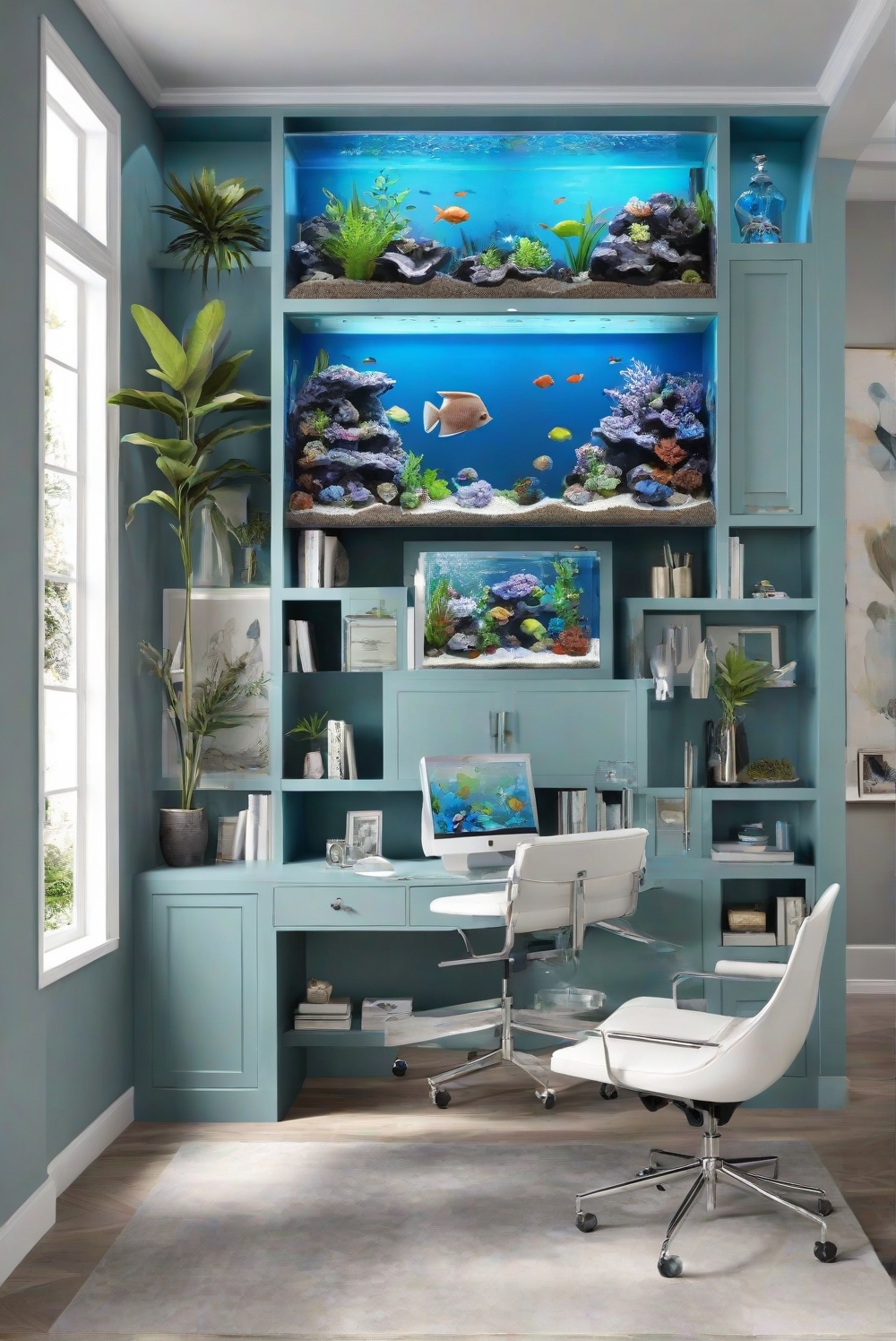 aquarium decoration, underwater theme decor, creative paint ideas, ocean inspired design, marine themed rooms, tropical paradise interior, coastal style home decor