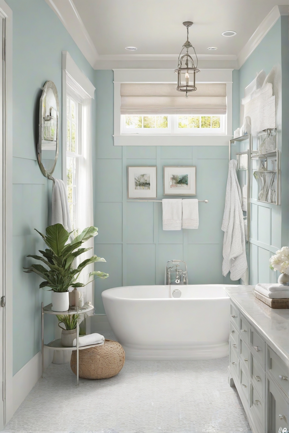 Sea salt paint, coastal theme, coastal interior design, coastal color scheme, bathroom renovation, coastal decor, beach-inspired decor