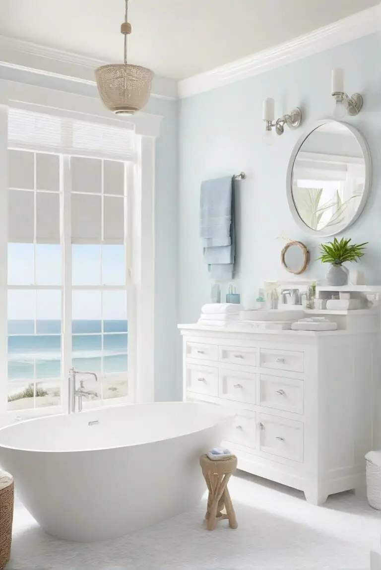Soothing White (SW 5820): Clean and Crisp White for a Fresh Coastal Bathroom Look!