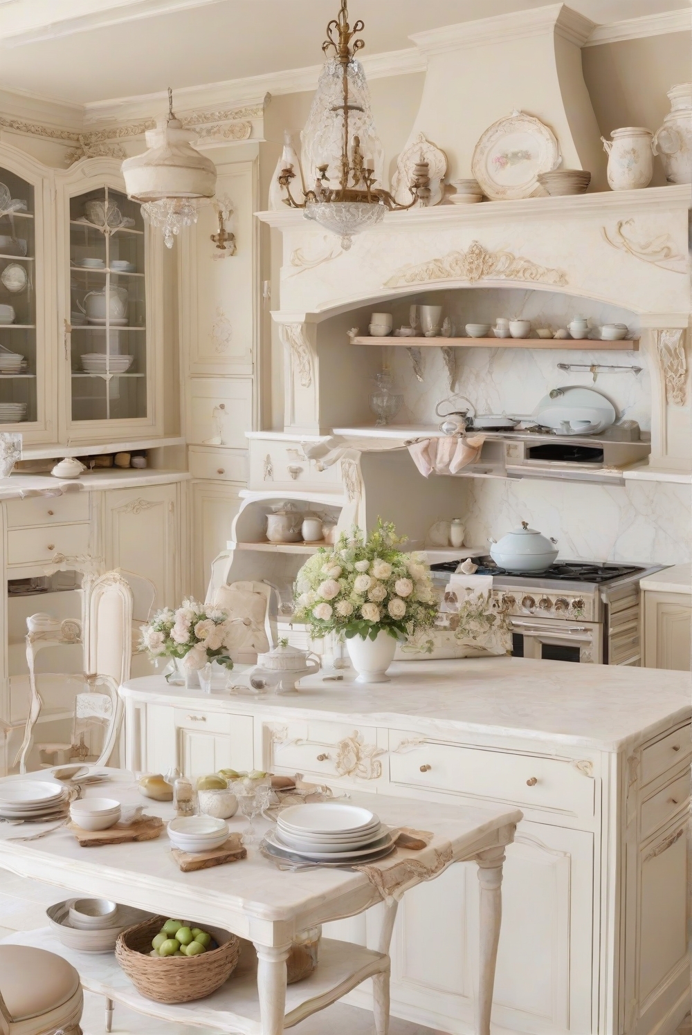 French kitchen decor, elegant kitchen design, French-inspired kitchen, luxurious kitchen styling, French country kitchen, stylish kitchen renovation, chic kitchen makeover