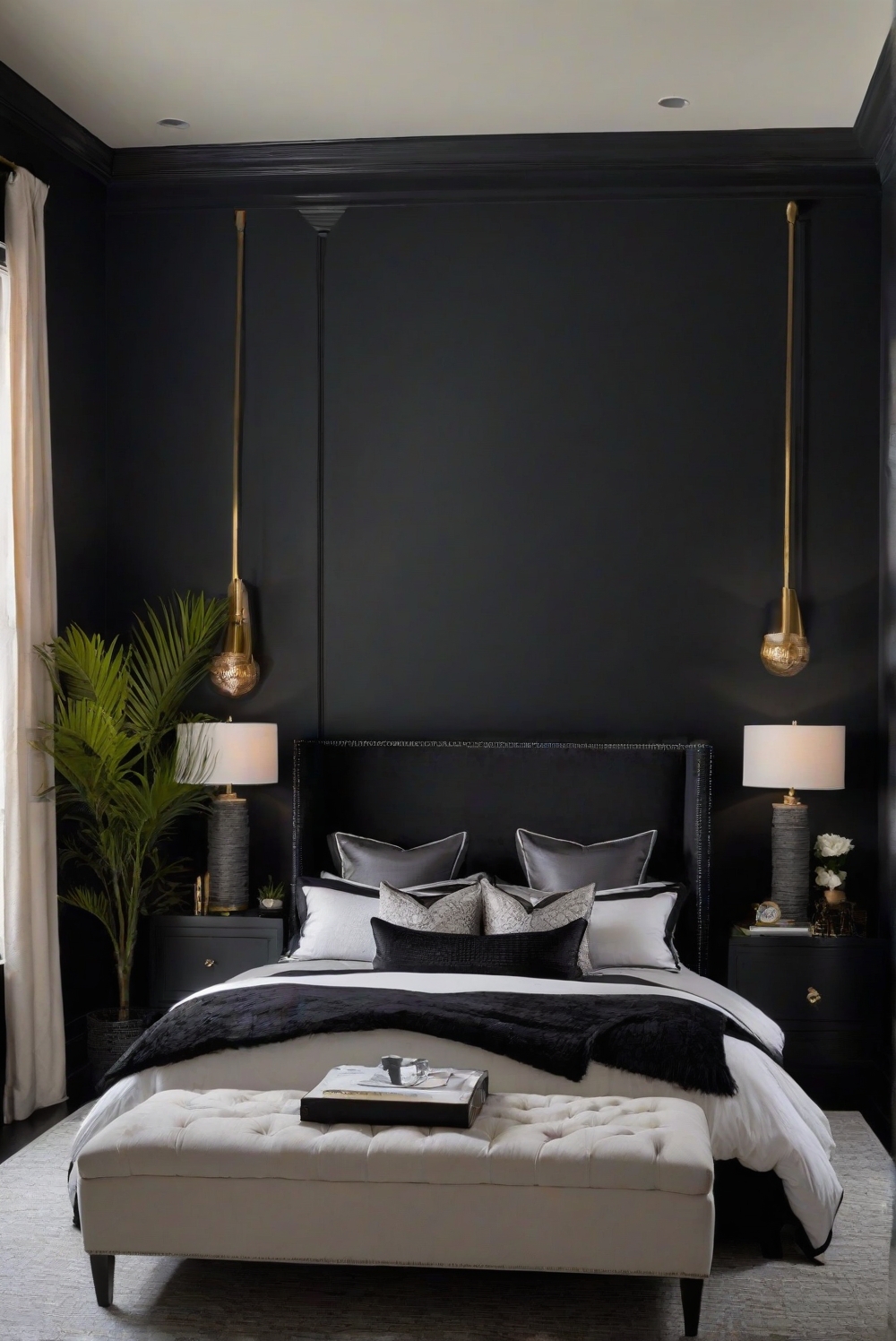 bold black paint, elegant interior design, sophisticated home decor, dark wall colors, luxury home interiors, dramatic room design, chic interior styling