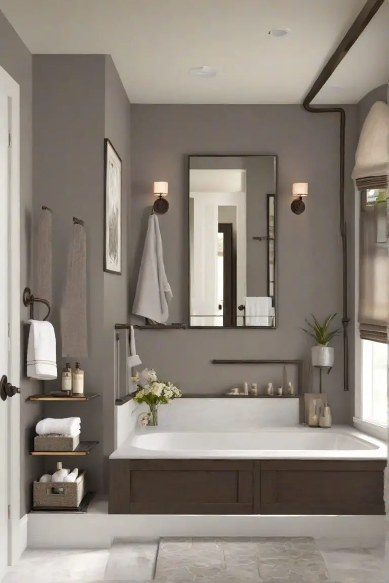 Warm and Inviting: SW Urbane Bronze (SW 7048) for a Cozy Modern Bathroom Space!