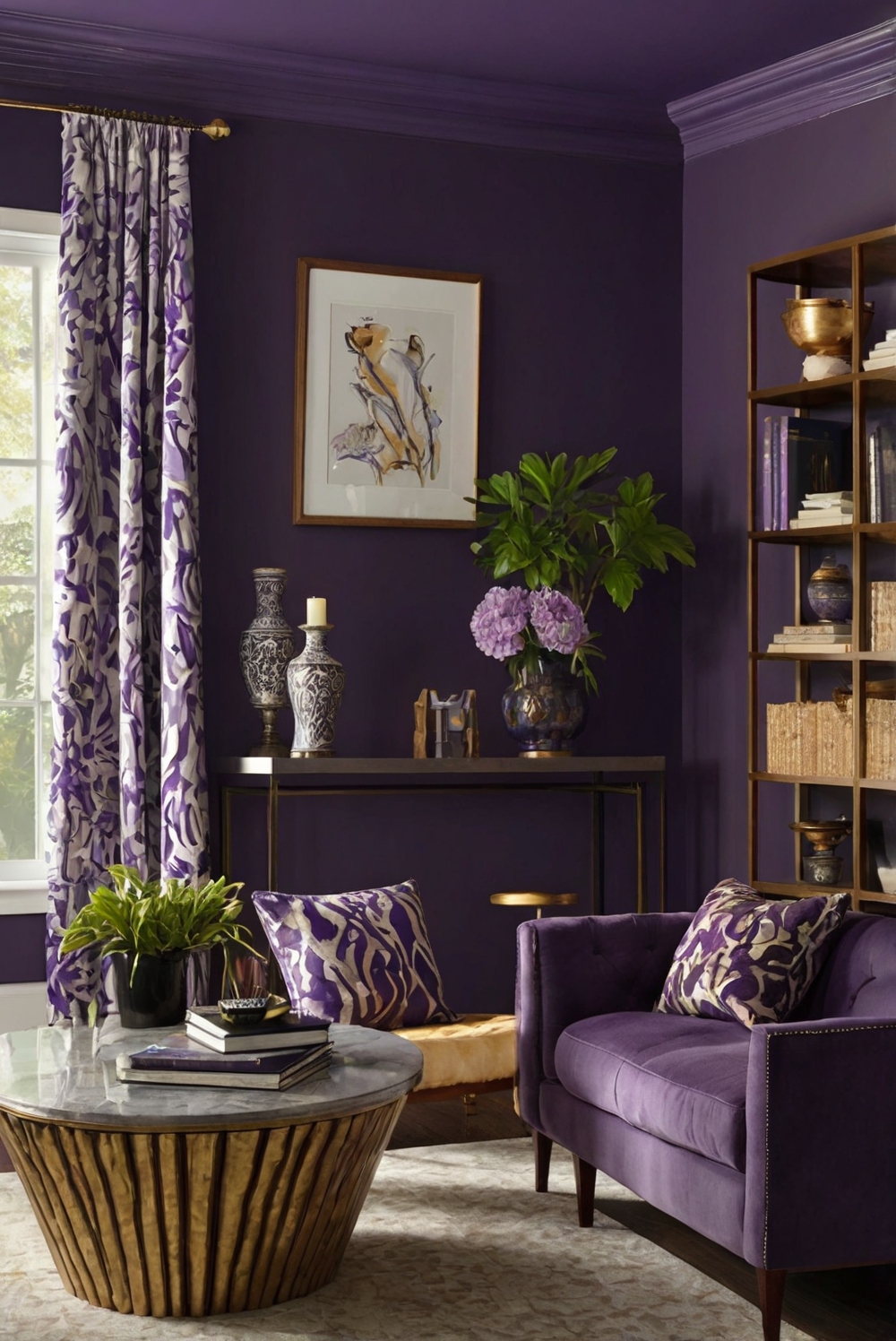 purple paint color, interior design, home decor, wall painting, royal color scheme, amethyst decor, regal interior design