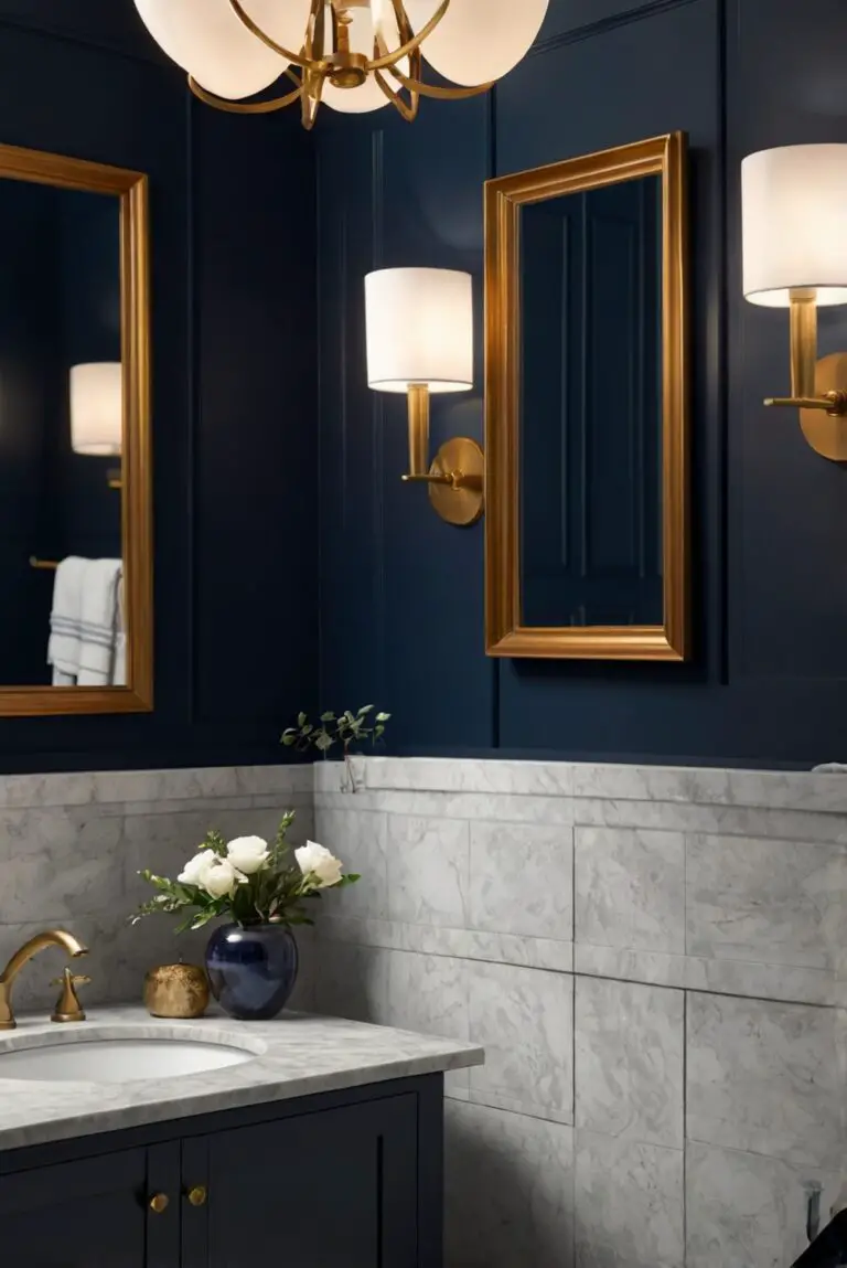 New Providence Navy (1640): Nautical Elegance in Your Moody Bathroom Oasis!