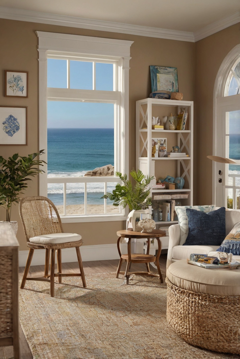 beach house decor, coastal home decor, sandy brown paint, beachy color scheme, coastal interiors, ocean hues, neutral decorating palette