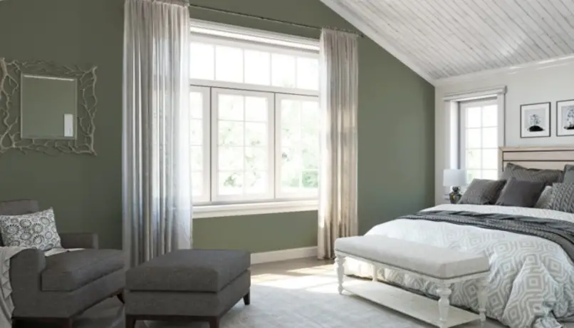 Sherwin Williams Cloak Gray SW 6186
Dark green-gray with a moody, atmospheric quality, ideal for adding depth and sophistication to bathroom spaces.