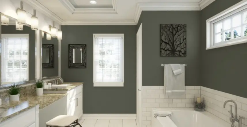 Sherwin Williams Pewter Green SW 6208
Deep, muted green with gray undertones, adds a sophisticated and timeless quality to bathroom walls.