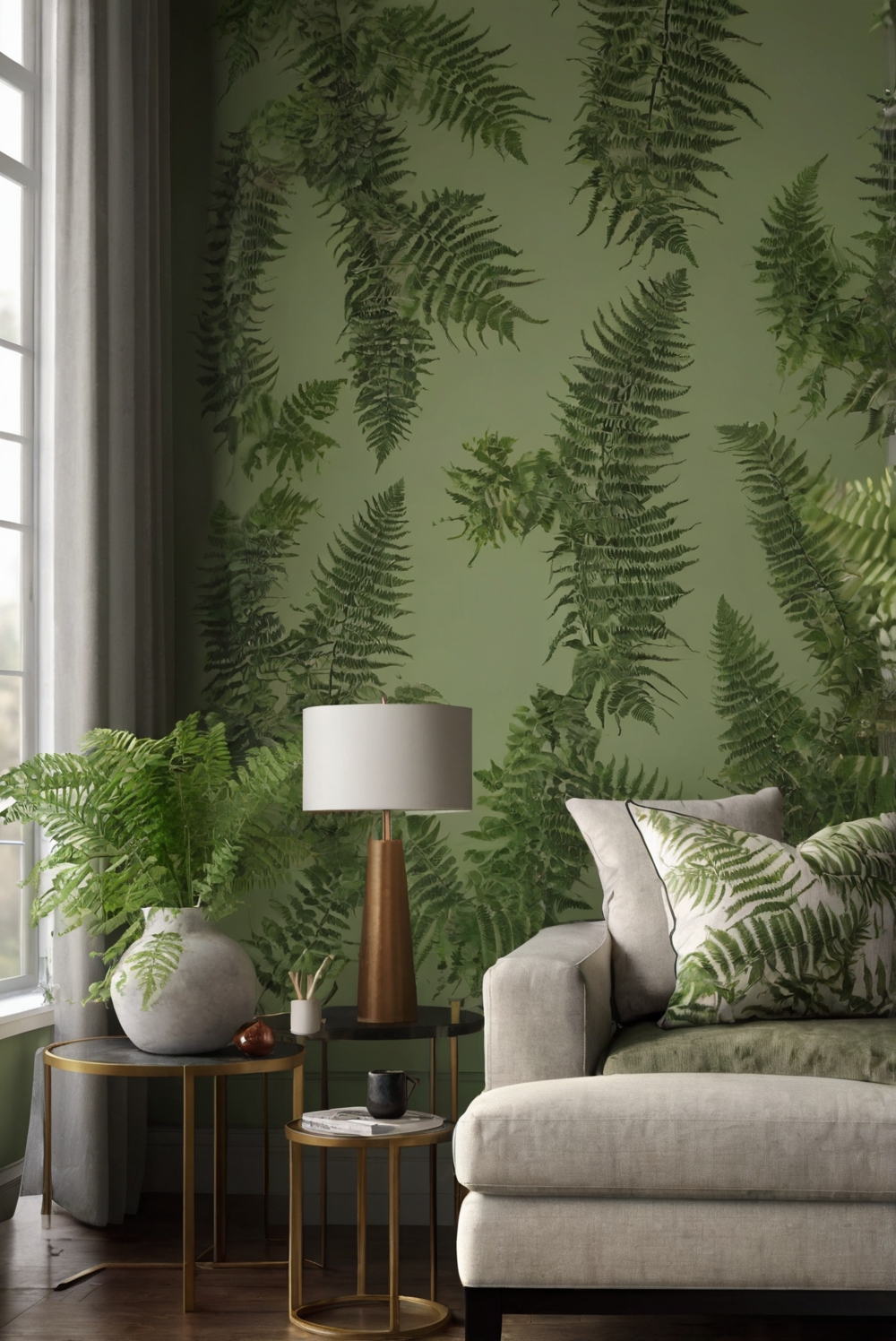 Soft Fern paint color, Fresh Fern vibes, greenery interior design, nature-inspired decor, botanical home decor, leafy green walls, serene nature aesthetics