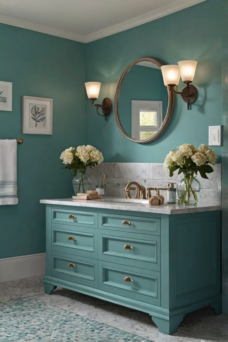 Tame Teal (SW 6757): Soft Teal Shades for a Relaxing Coastal Bathroom Retreat!