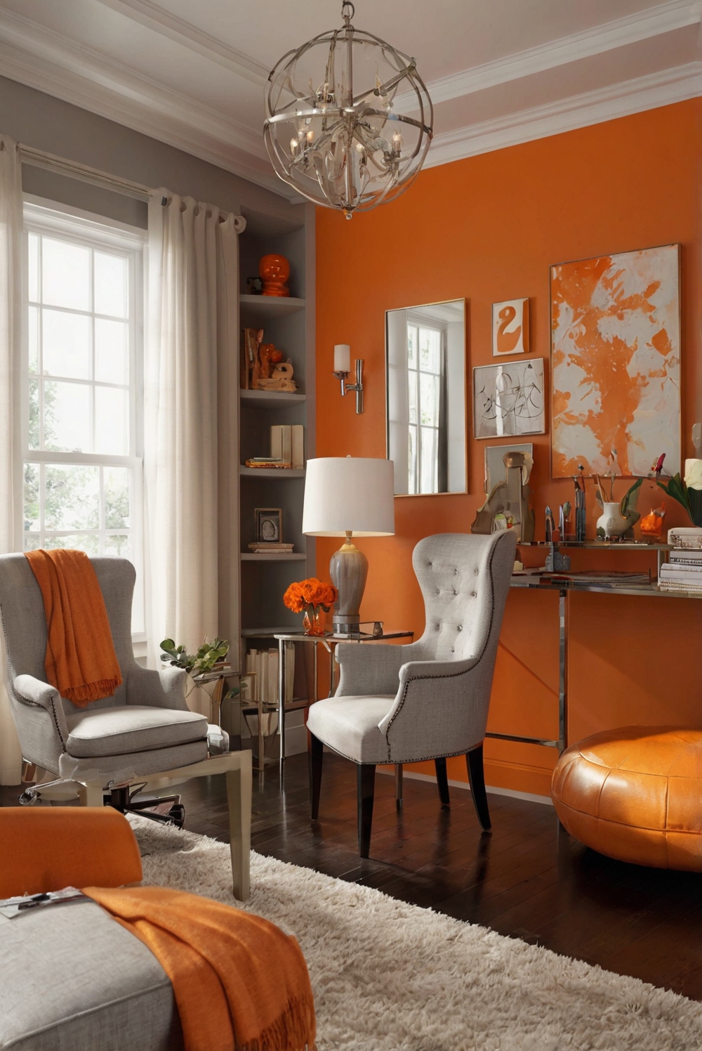 Tangerine Dream Glow Home Decor, Interior Design Space Planning, Designer Wall Paint, Living Room Interior, Kitchen Designs, Primer Paint for Walls, Paint Color Match