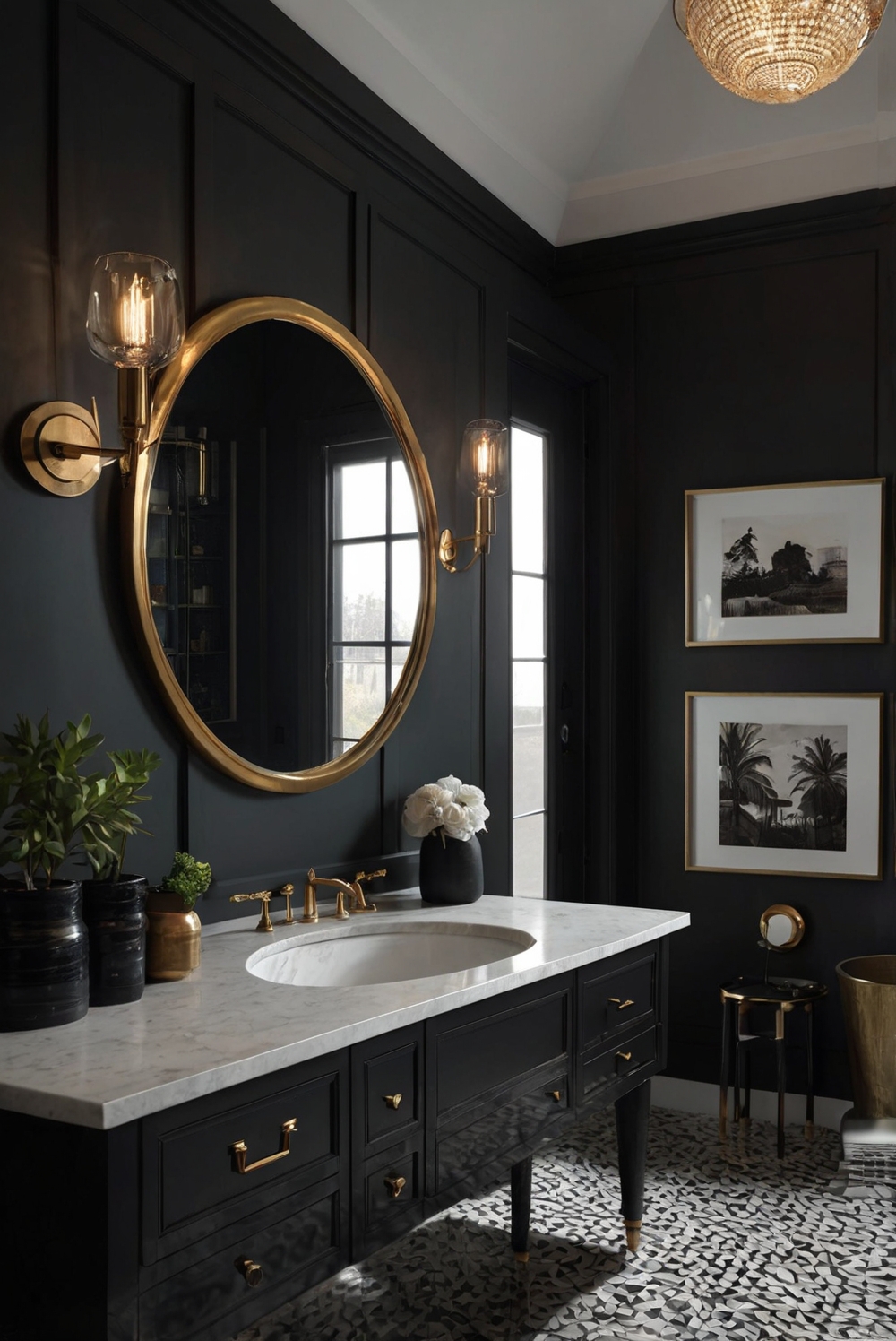 Tricorn Black, elegant bathroom escape, bold black paint, elegant bathroom decor, interior design, home decor, dark color scheme, bathroom makeover