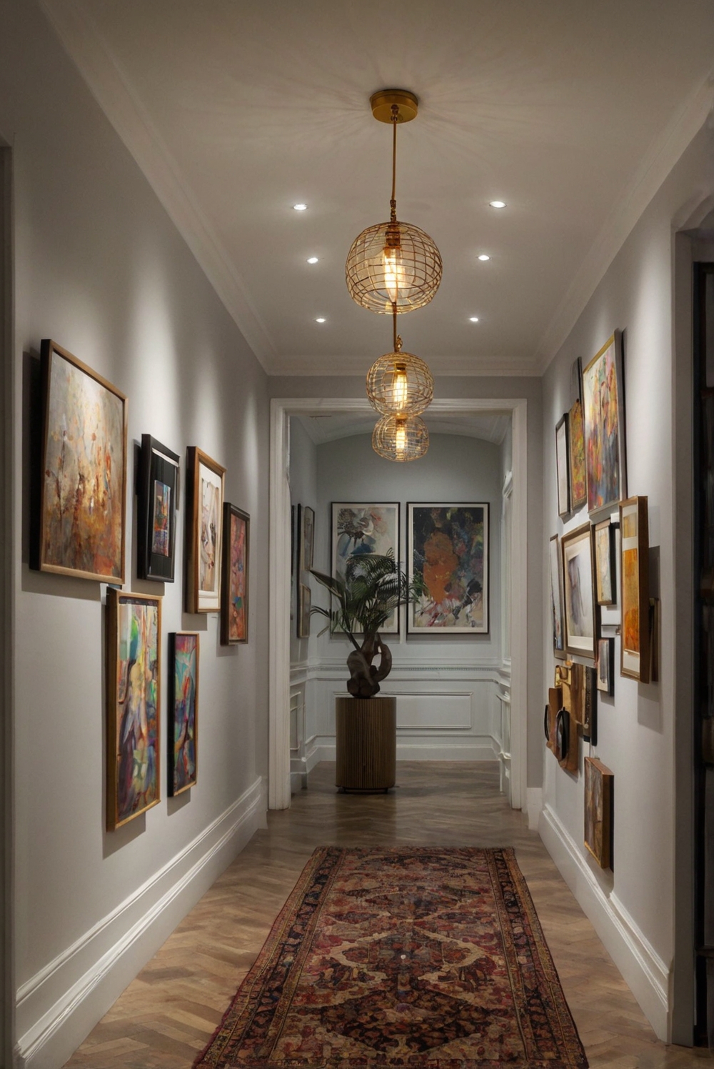 Gallery Wall Decor, Art Gallery Display, Hallway Art Layout, Long Hallway Decor, Art Haven Design, Hallway Gallery Wall, Artistic Hallway Transformation home decorating, home interior design, interior design space planning, interior bedroom design, kitchen designs, living room interior, paint color match