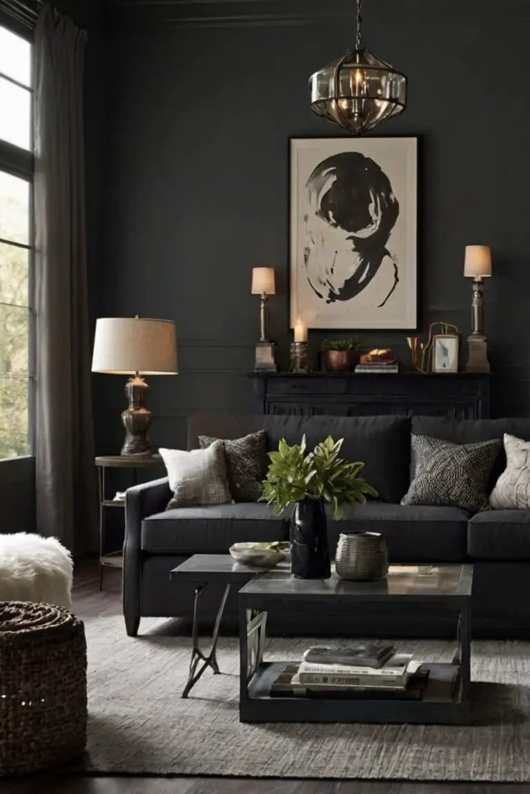 How can dark hues transform a living room’s atmosphere?