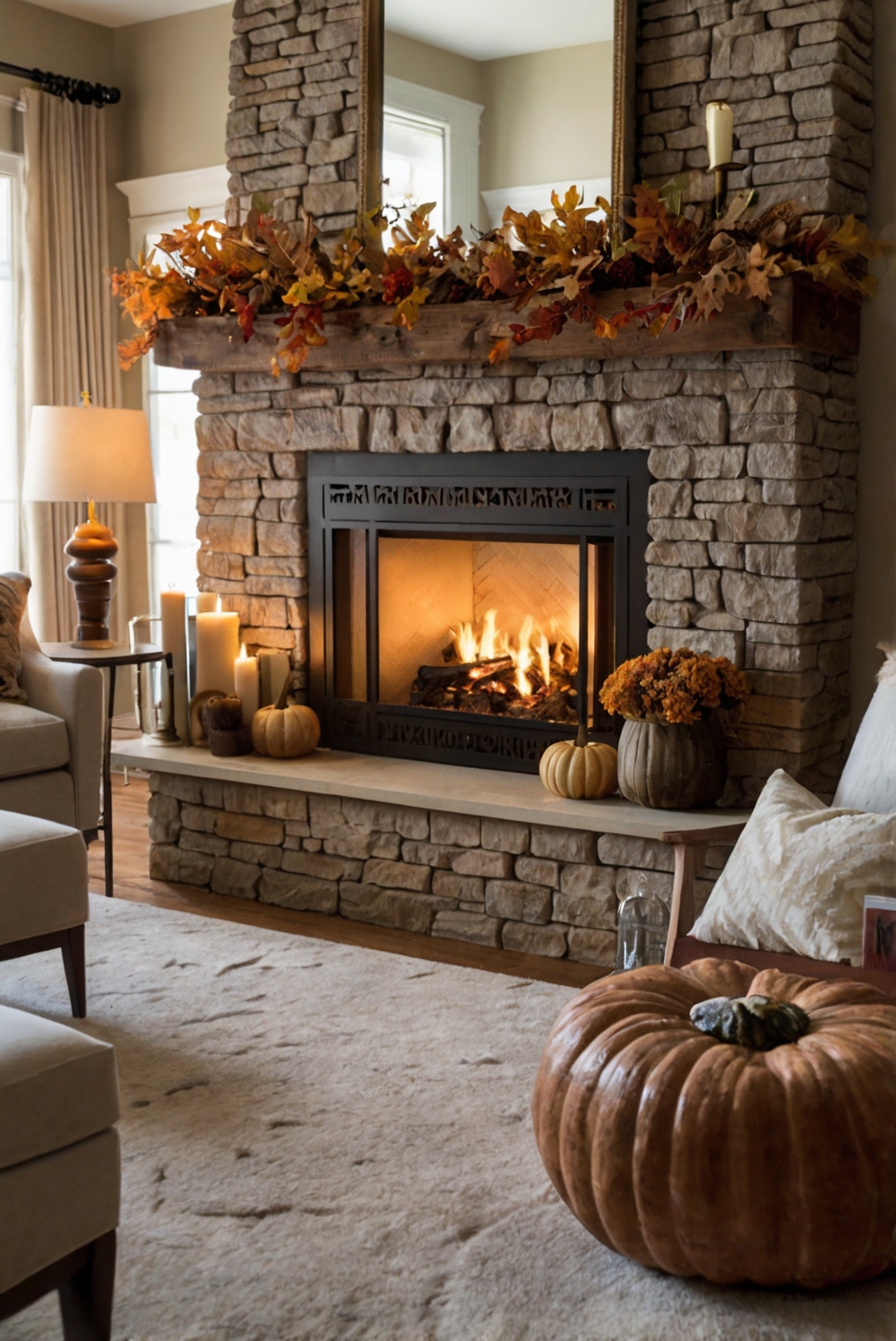 Fall Fireplace Decor, Fireplace Accessories, Home Decor Trends, Cozy Living Room, Fire Pit Design