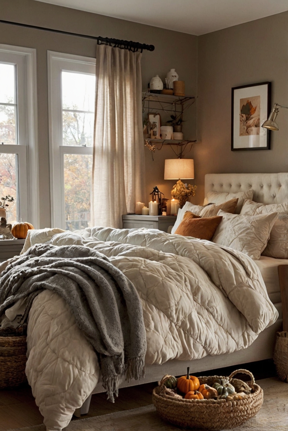 cozy bedroom decor, fall bedroom design, bedroom decorating ideas, warm bedroom colors, cozy bedroom furniture