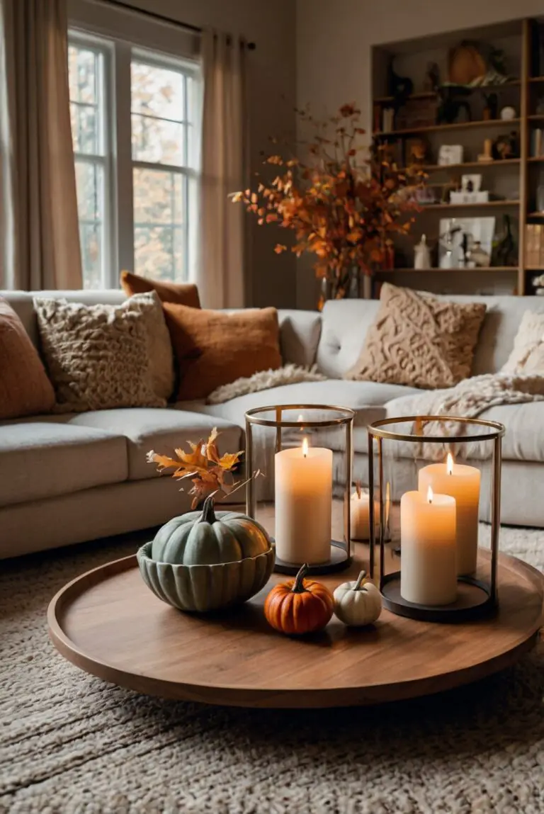 Fall home decor, Autumn living room ideas, Seasonal interior design, Cozy fall decorations, Warm home accessories