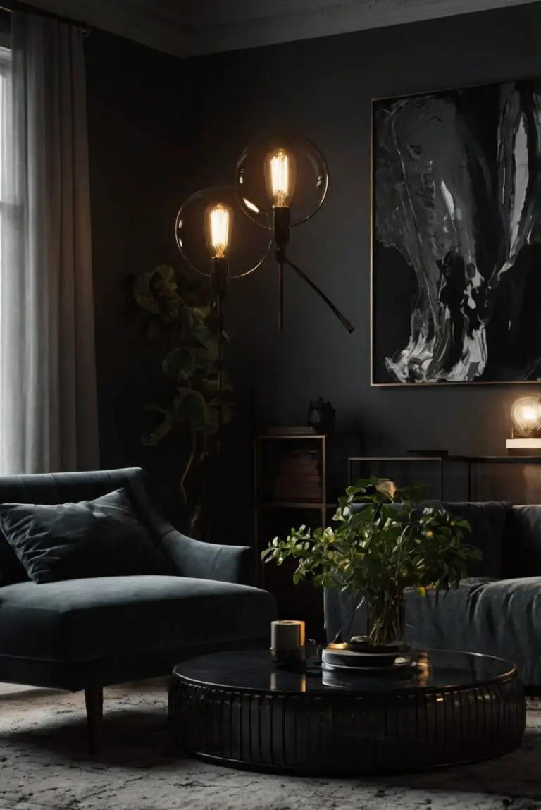 Dark interior design, Gothic home decor, Black color scheme, Elegant home accents, Luxurious home furnishings