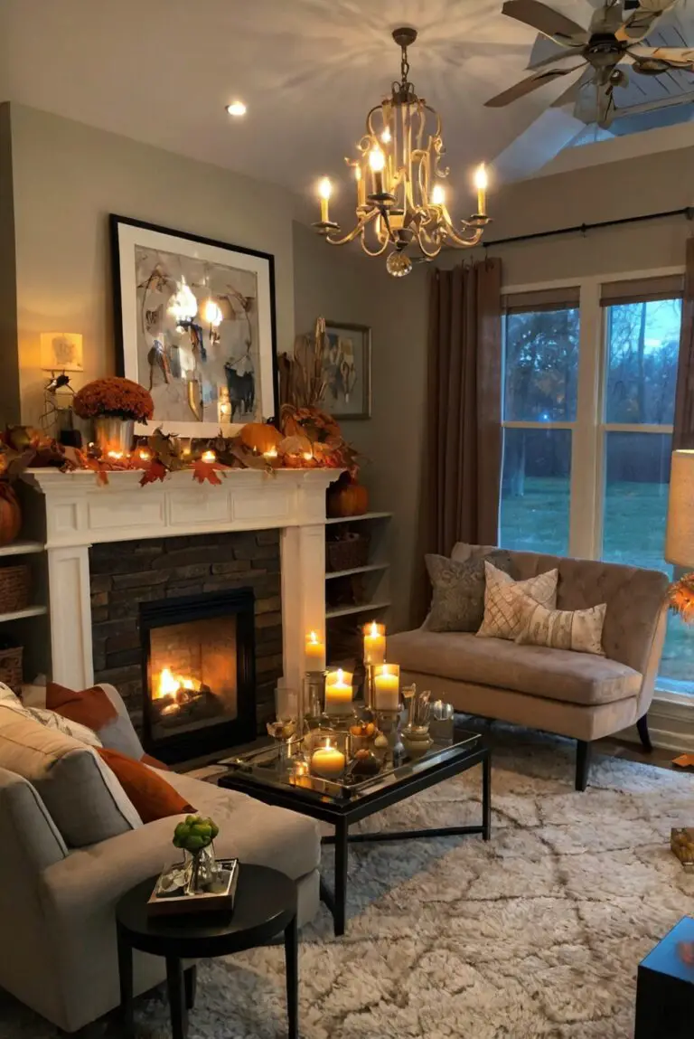 Living room decor, Fall decorating ideas, Home interior design, Seasonal decorations, Cozy autumn atmosphere