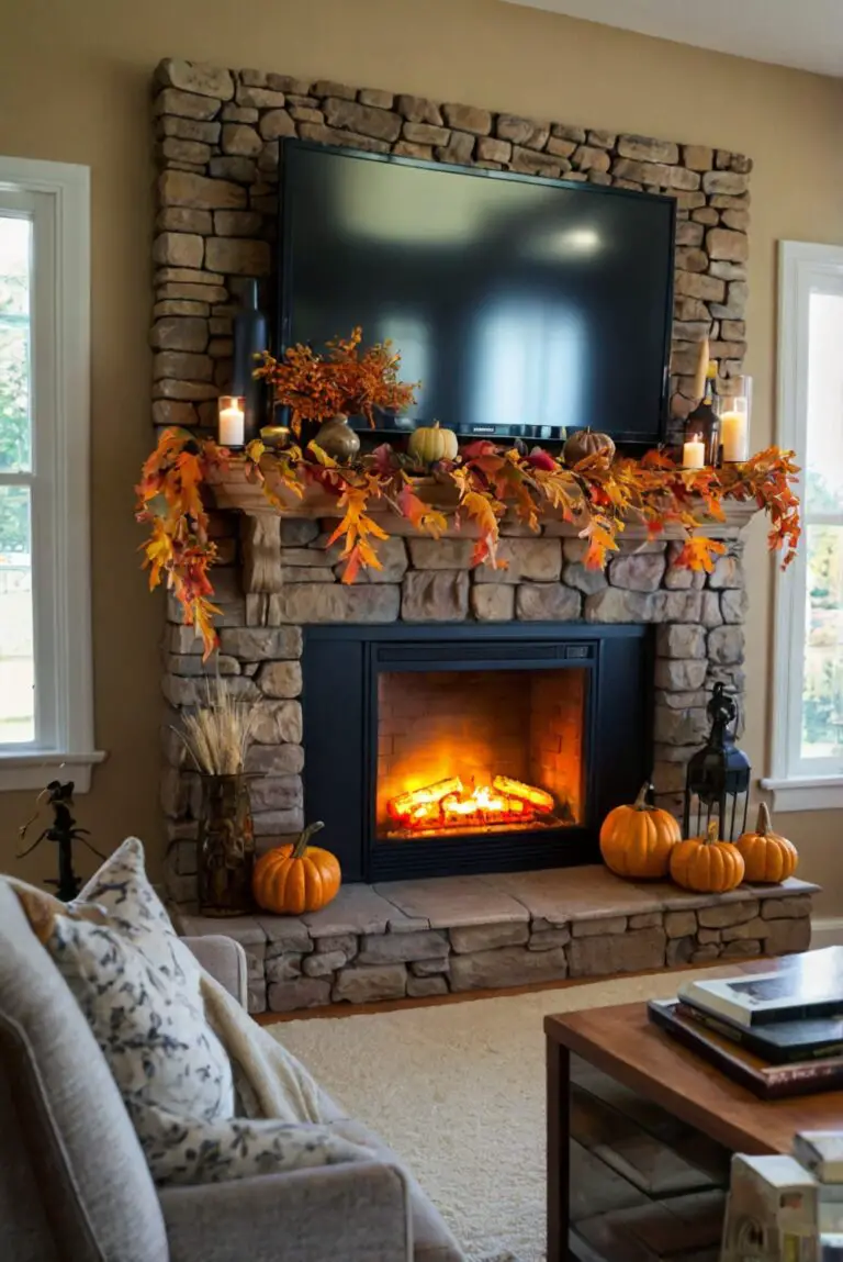 Stylish mantle decor, Elegant living room decor, Fall home decorations, Modern fireplace ideas, Chic interior design