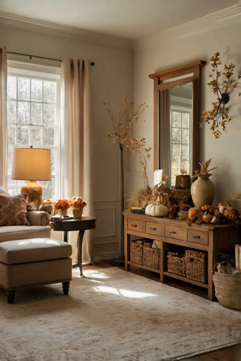 Fall home decor ideas, seasonal room makeover, cozy autumn decorations, trendy fall home design, modern fall interior style