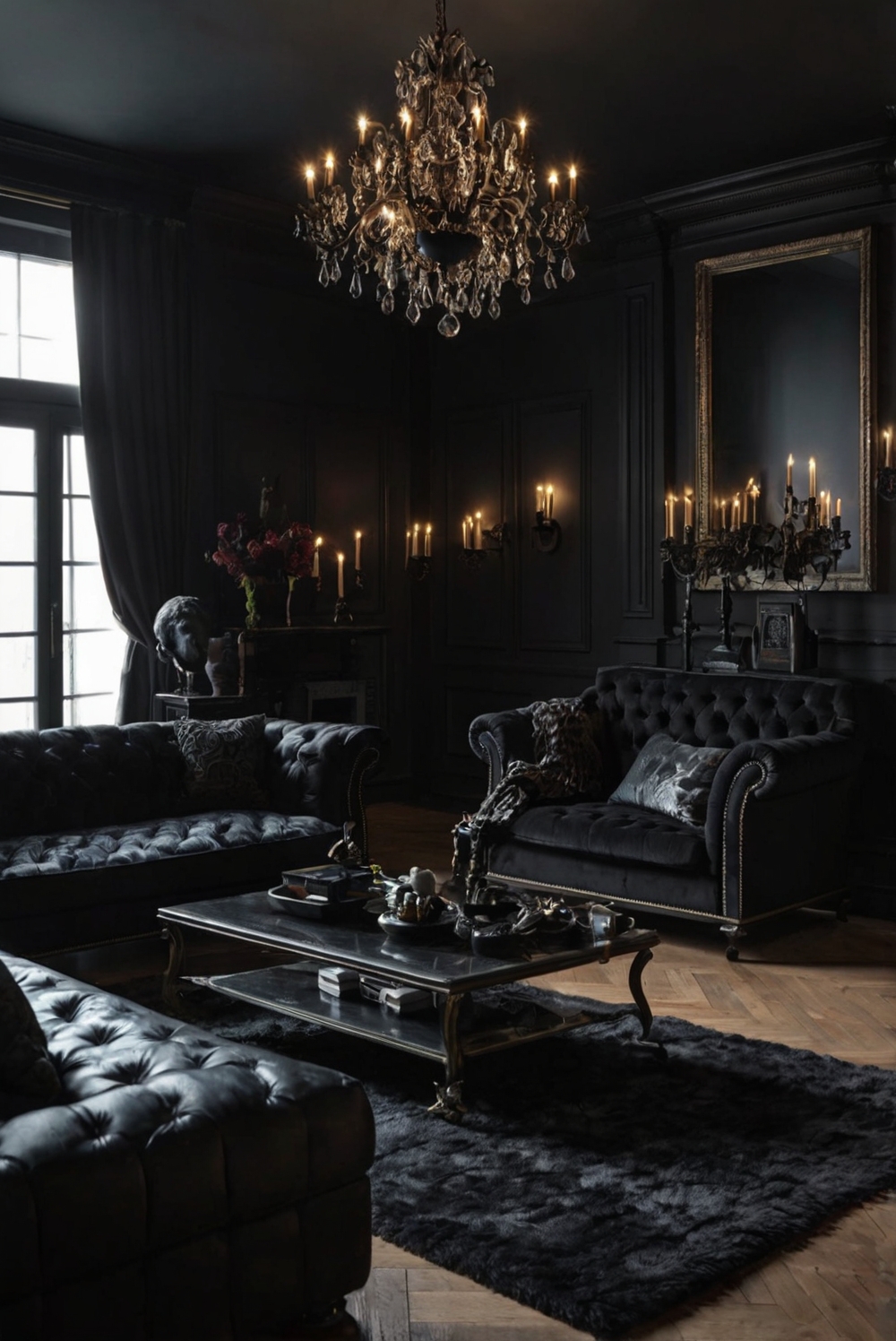 Gothic decor, Modern Gothic, Gothic furniture, Dark living room, Gothic interior design