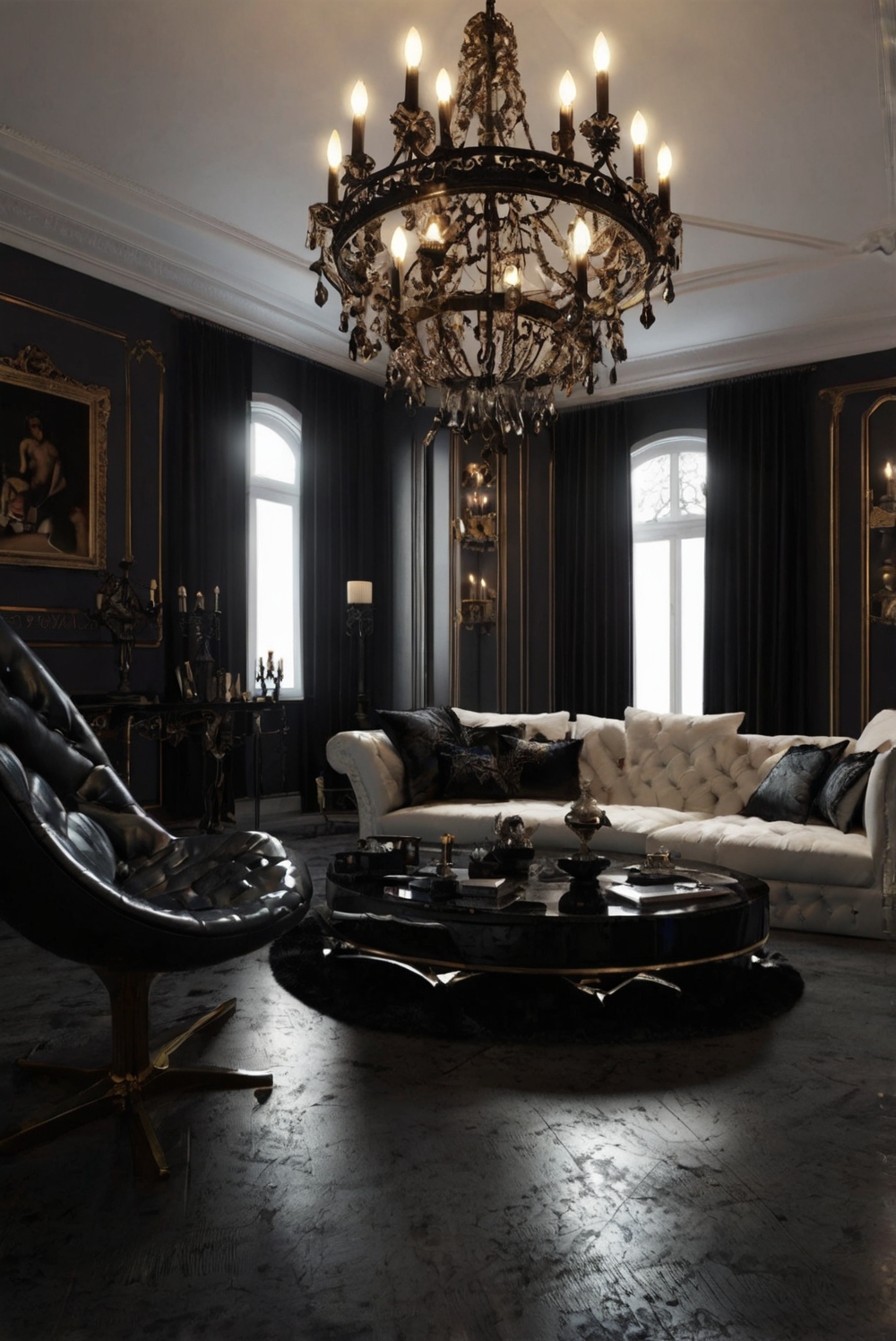 'Gothic home decor', 'Dark living room ideas', 'Gothic interior design', 'Moody home accents', 'Gothic style furniture'