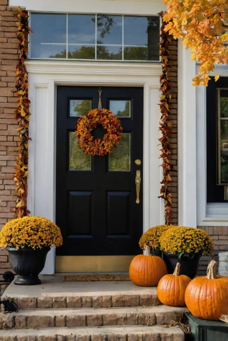 fall porch decor, festive entryway, autumn home decor, outdoor fall decorations, seasonal front porch