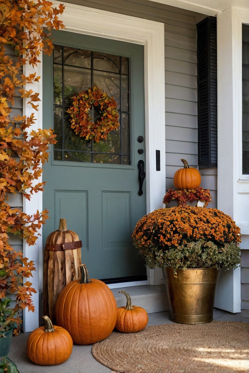 Fall porch decor, Porch decorating ideas, Outdoor fall decorations, Autumn porch displays, Front porch decorating