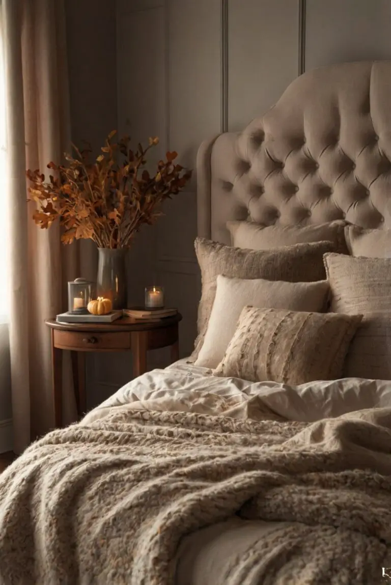 cozy bedroom decor, fall bedroom design, autumn bedroom ideas, rustic bedroom aesthetic, warm bedroom atmosphere