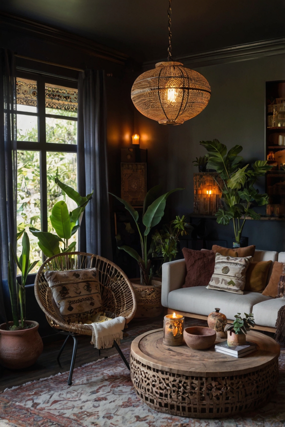 Stunning dark boho living room, Unique space ideas, Boho living room, Dark home decor, Stylish living room