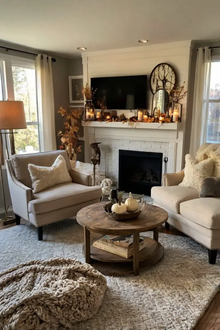 fall decor ideas, cozy home design, seasonal interior design, autumn-inspired living room, warm ambiance