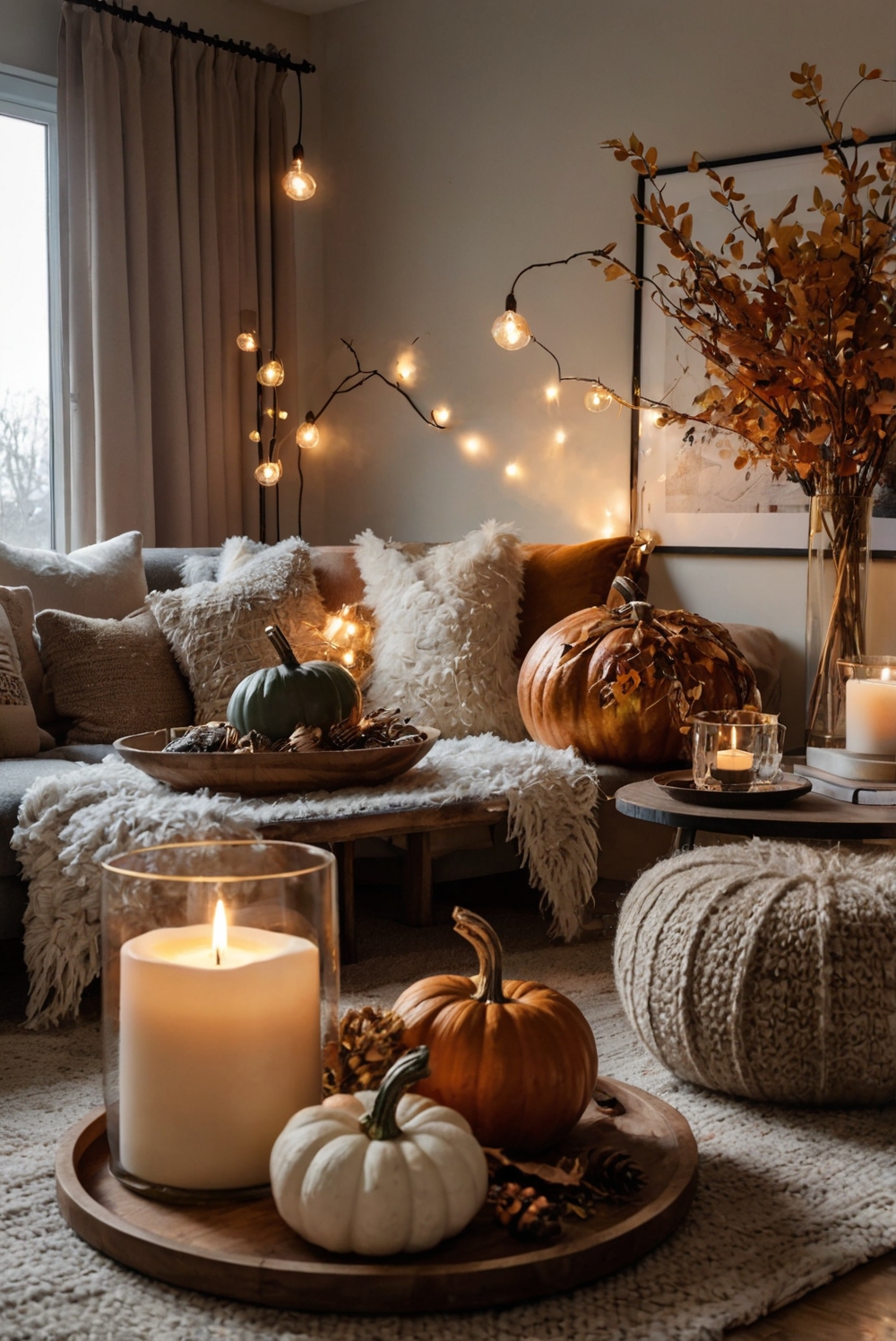 Stylish fall decor ideas, Cozy living room decor, Trendy interior design, Autumn home decor, Elegant fall decorations