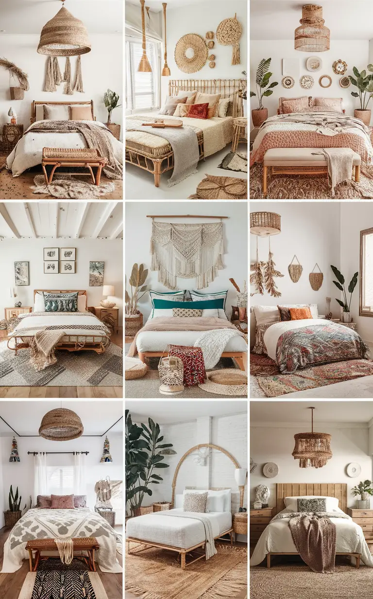 Coastal bedroom decor, Boho style bedroom, Beach themed bedroom, Bohemian bedroom design, Coastal chic bedroom