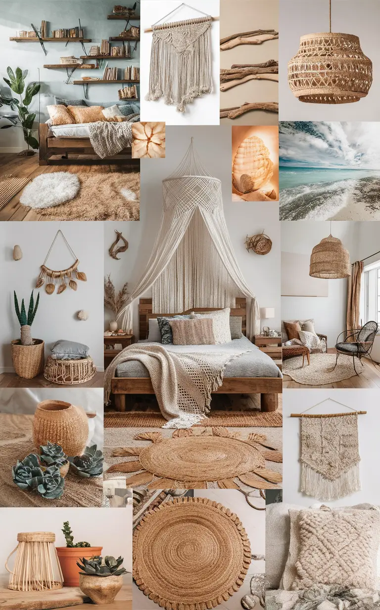 Coastal boho decor, Rattan bedroom furniture, Beachy home accessories, Bohemian coastal style, Tropical rattan decor