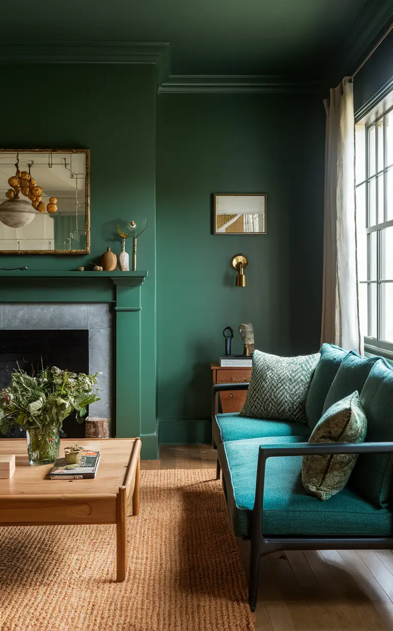 Green paint color, Living room decor, Sherwin Williams colors, Interior design, Home improvement