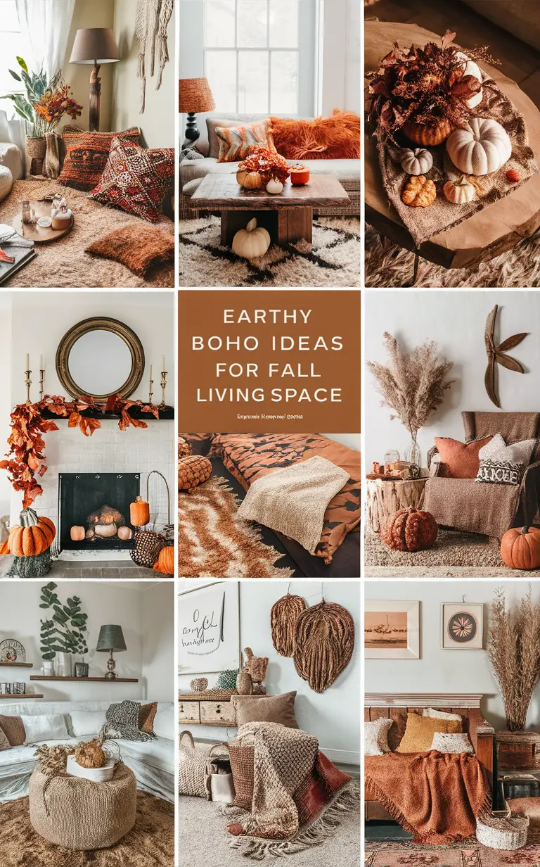 earthy boho decor, fall living room ideas, boho chic home, cozy fall decor, natural bohemian style