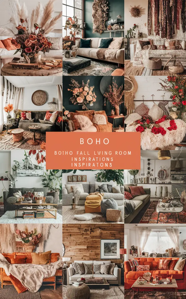 boho decor ideas, bohemian style living room, fall home decor, boho furniture, boho chic design