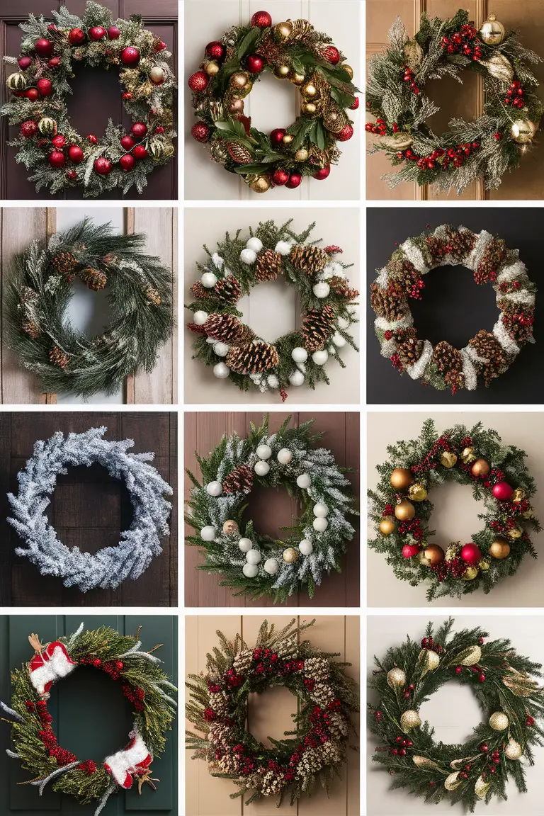 Christmas wreaths, holiday decorations, wreath ideas, festive home decor, outdoor winter decor